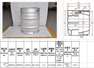 50L Euro Standard Empty Beer Barrels مع السطح البولندي D * H 408 * 532mm